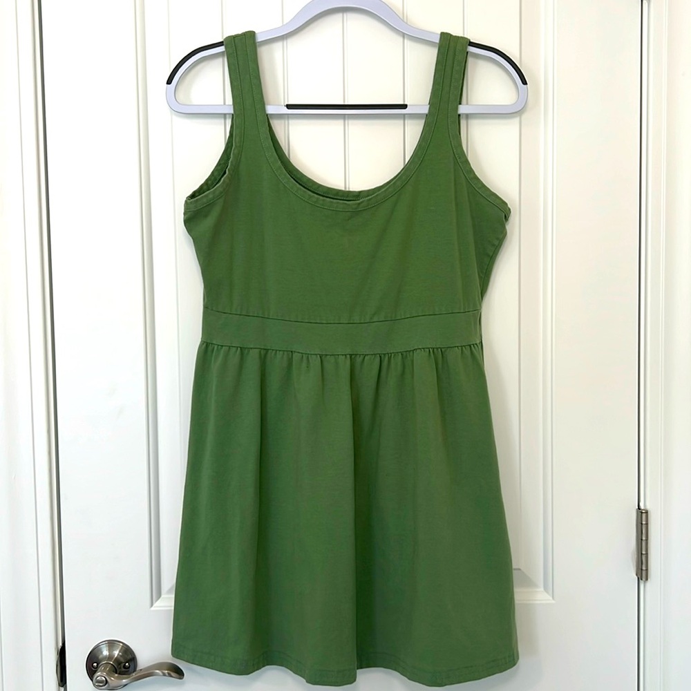 Green Cotton, Sz L, organic Turkish cotton green baby doll top. Comfy